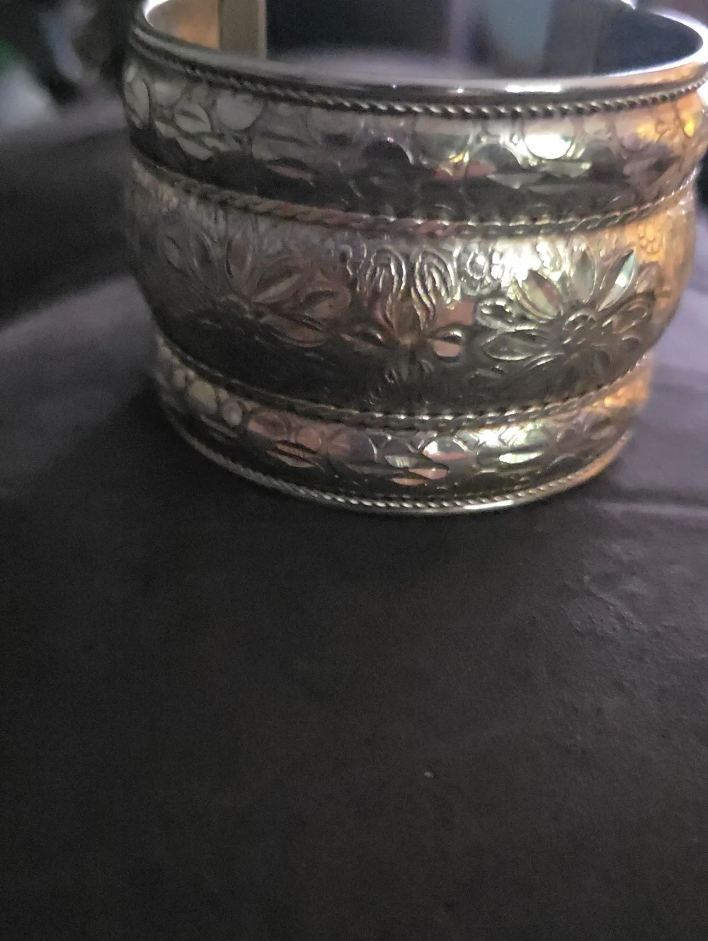 Sterling Silver Solid Floral Engraved Bangle Bracelet, Vintage